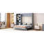 Grand lit mural gris, avec tablettes, garde-robe et lumières à DEL, convient aux chambres d'amis dans un petit lit gris, peu encombrant