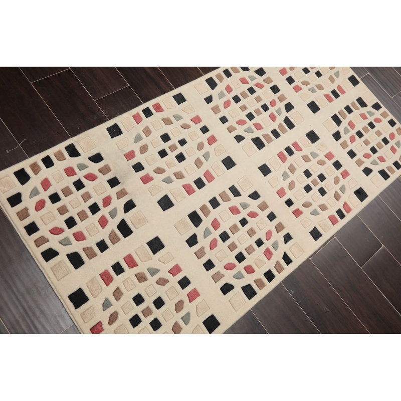 Tapis géométrique en laine noué à la main à motif géométrique