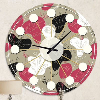 Motif de fleurs populaires - horloge murale moderne Mid-Century