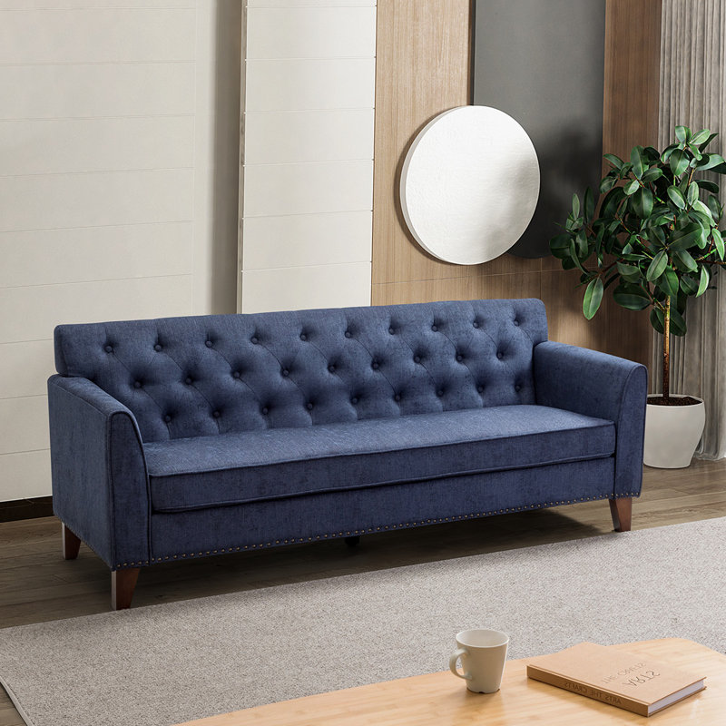 Canapé à accoudoirs roulés 83,1 po, Mélange de polyester bleu marine