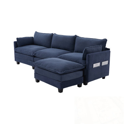 L Shaped Modular Sectional Sofa with Movable Ottoman and side pocket
