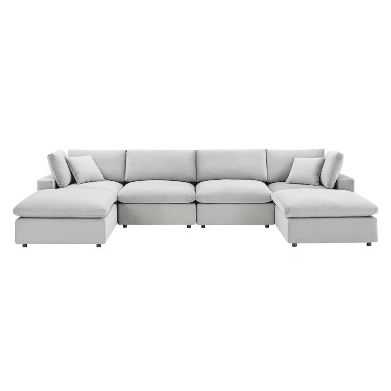 Canapé modulaire en velours rembourré 6 pièces Modway Commix, Velours gris clair