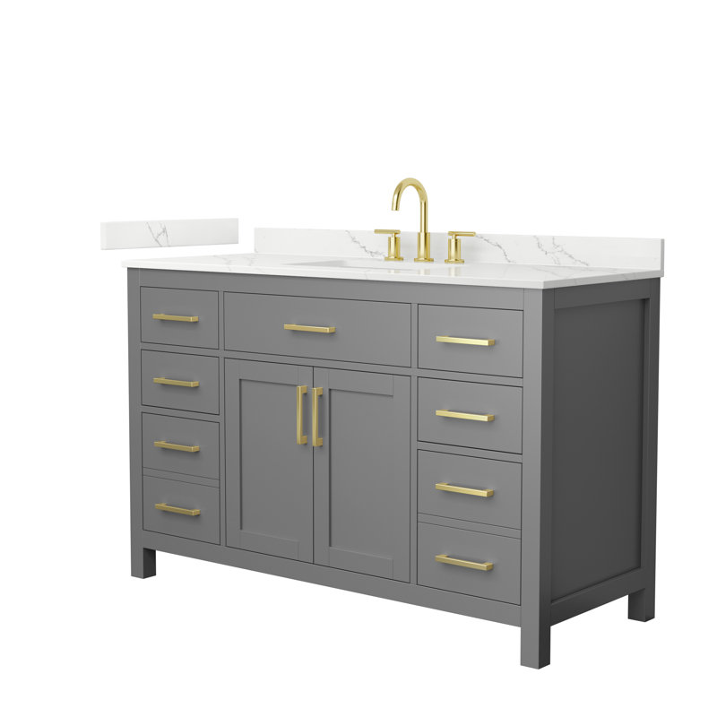 Beckett 54" Freestanding Single Bathroom Vanity with Quartz Top, Brushed Gold, Dark Gray, Giotto Quartz