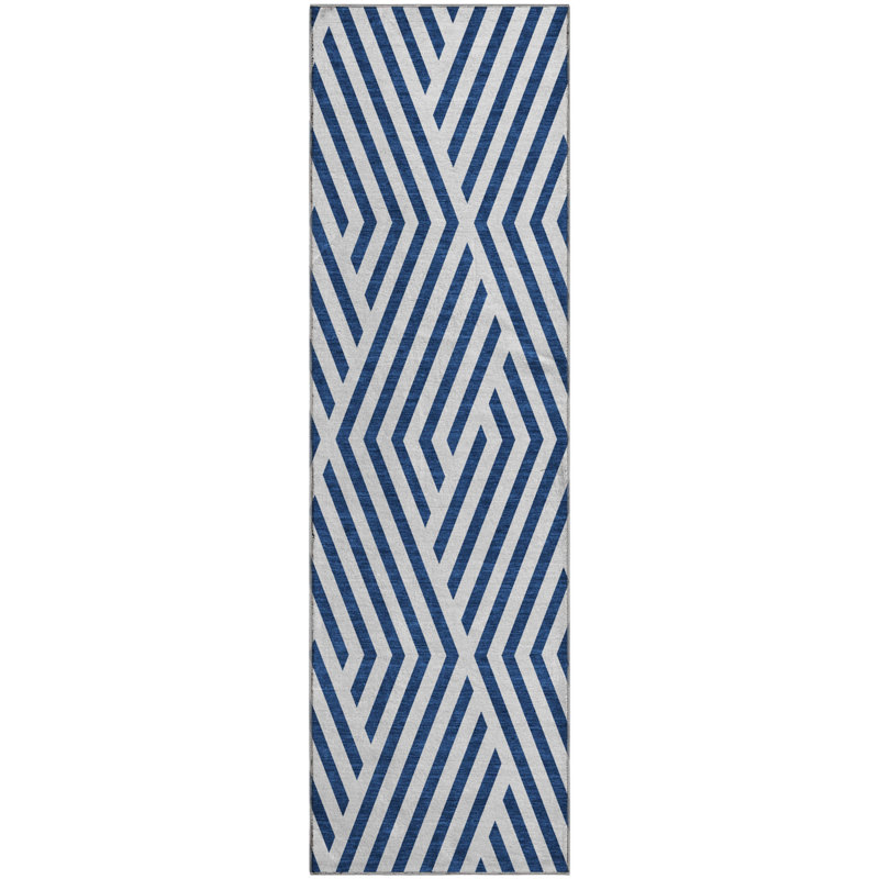 Premium Machine Washable Cerrito AMF550 Navy Rug, Runner 2'3" x 7'6"