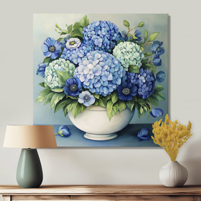 Bouquet bleu porcelaine - Décoration murale hortensia, imprimée sur métal