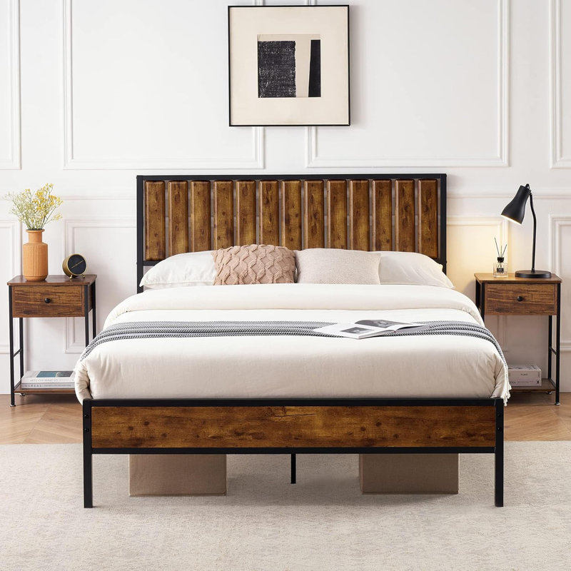 Bed Frame With Headboard And Footboard, Metal Bed Frame With 14 Heavy Duty Steel Slats, Metal Bed Frame, Under-Bed Storage, No Box Spring Needed,Noise-Free
