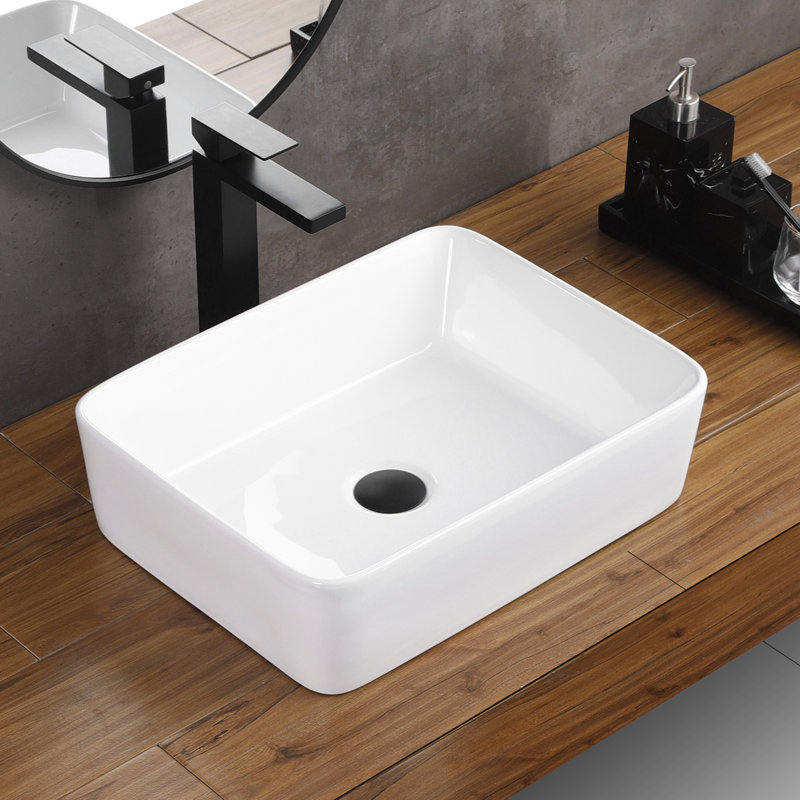 Lavabo de salle de bain vasque rectangulaire en céramique blanche 19 po x 14 po ANDVIN