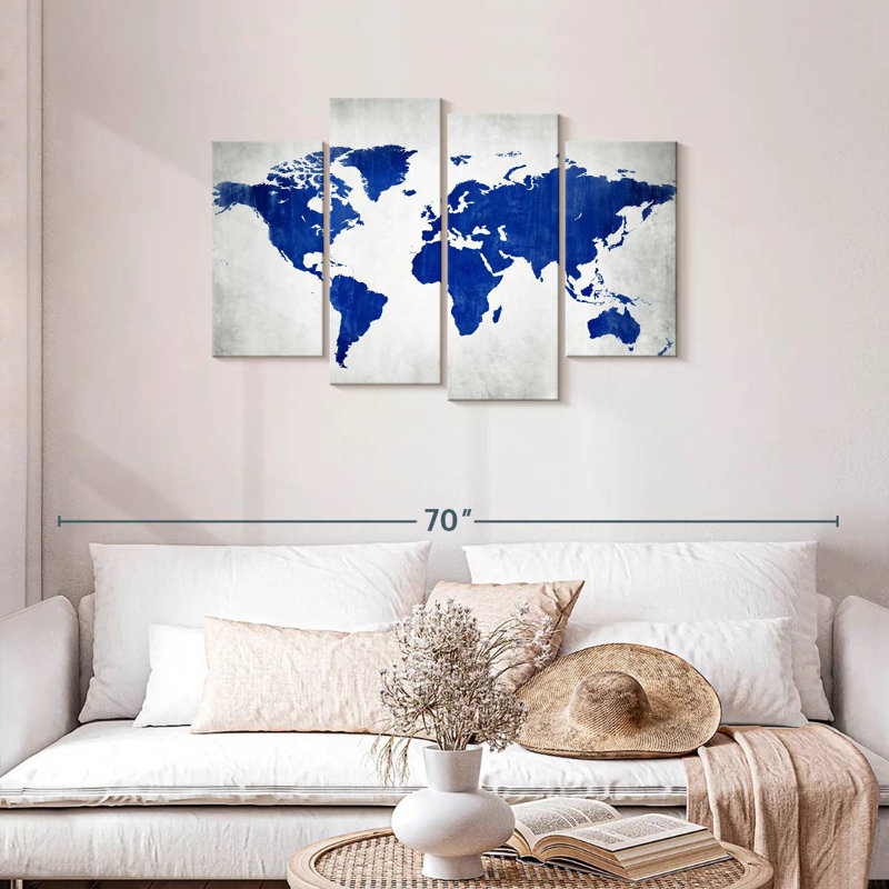 Carte du monde Aliaz en bleu, H 27 po x l 43 po