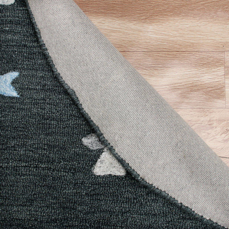 Artisan Geometric Blue & Charcoal 5' Round Wool-Viscose Rug