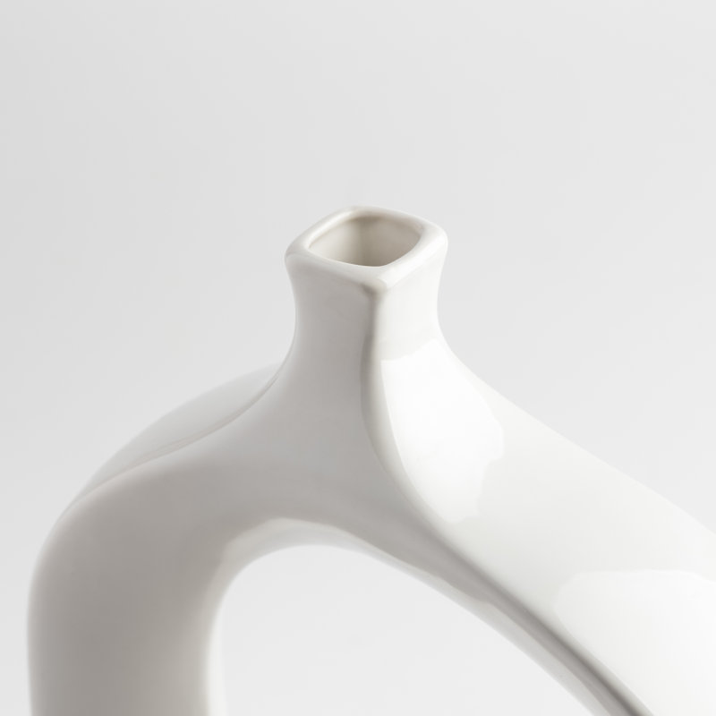Keiko 15" Modern Open Hole Ceramic White Vase, White