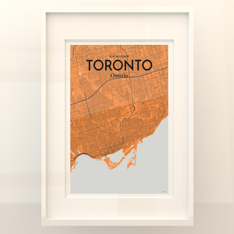 Toronto City Map in Orange 1 Piece Wall Art, 27.6cm H x 19.7cm W x 0.05cm D