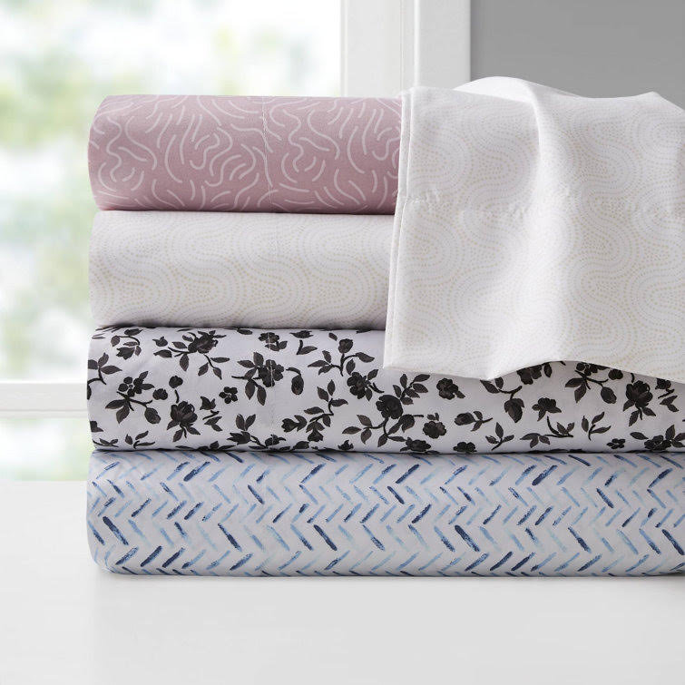 Full Black Floral Printed Microfiber Sheet Set