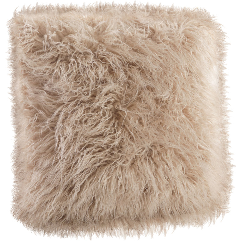 Faux Mongolian Collection Throw Pillow, Oatmeal, 18"H x 18"W