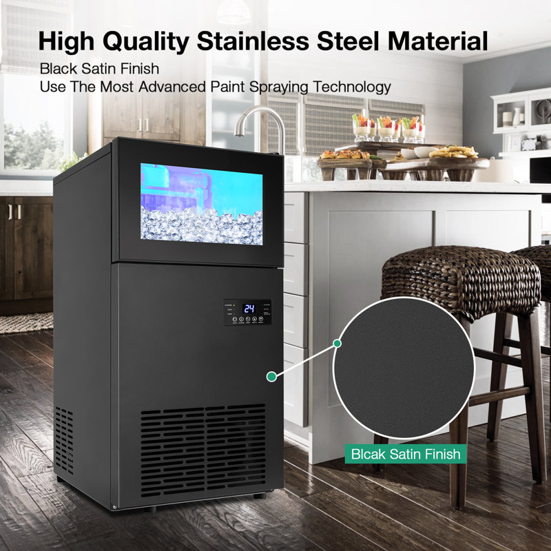 130 Lb. Daily Production Stainless Steel Under Counter/Freestanding Ice Maker with Clear Cube Ice, Black
