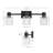 3-Light Matte Black Vanity Light with Clear Ribbed Glass Shades