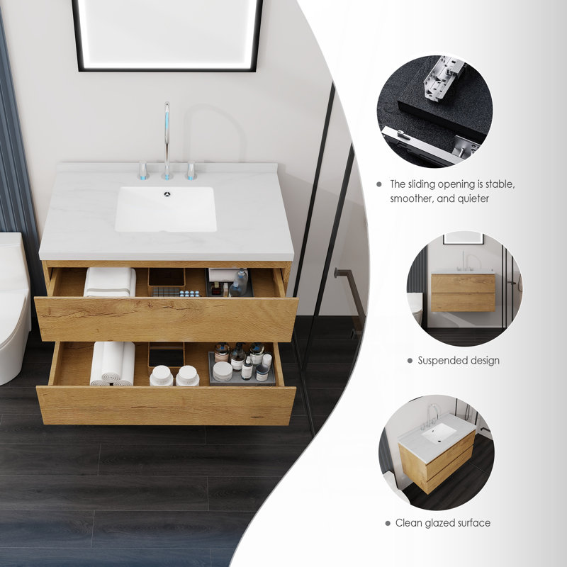 Meuble-lavabo flottant avec lavabo, Oak, 36" W