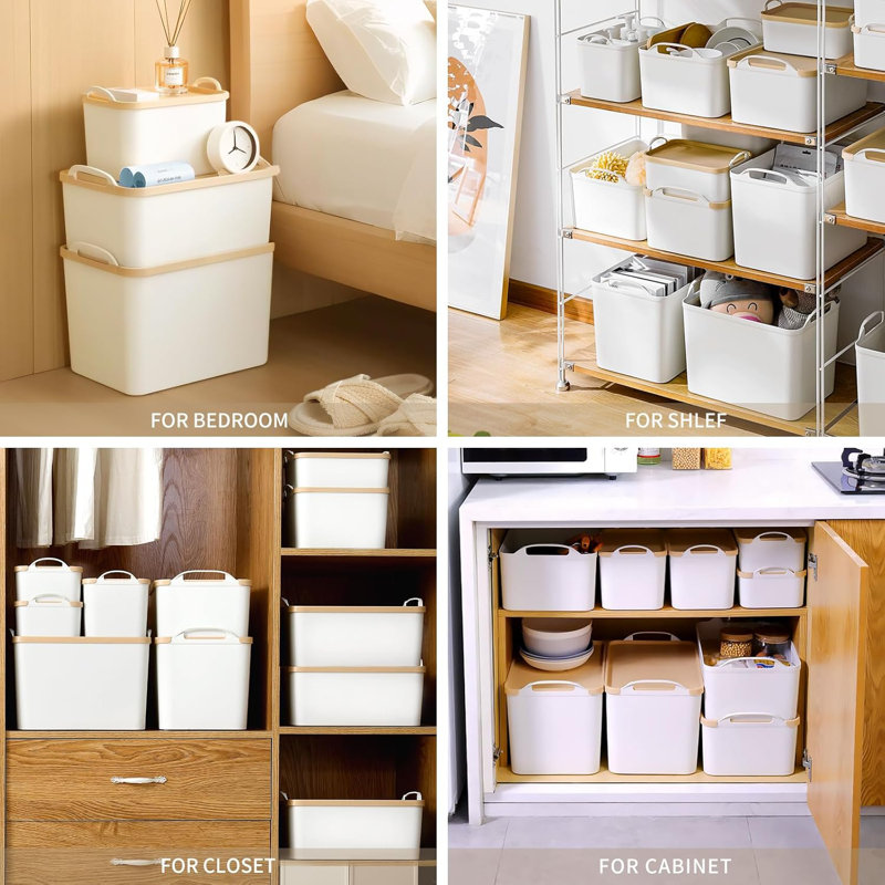 Paquet de 8 bacs de rangement en plastique avec couvercles