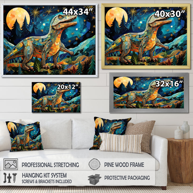 Ancienne légende des dinosaures III - art de mur de dinosaure, Cadre d'angle fermé noir, H 30 po x l 40 po x P 1,5 po