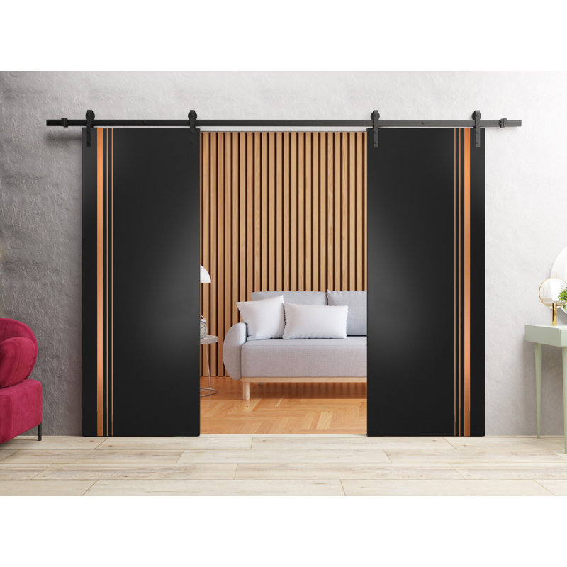 Porte de grange en bois manufacturé 1010, Noir mat, 56 po x 84 po