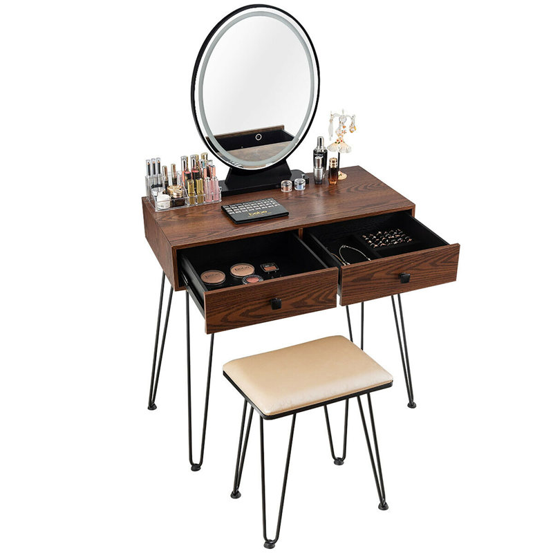 Ensemble coiffeuse avec tabouret avec miroir Lachapelle, Café