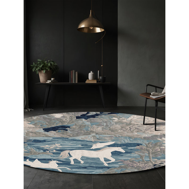 Tapis gris soyeux et moelleux, Rond 7 pi