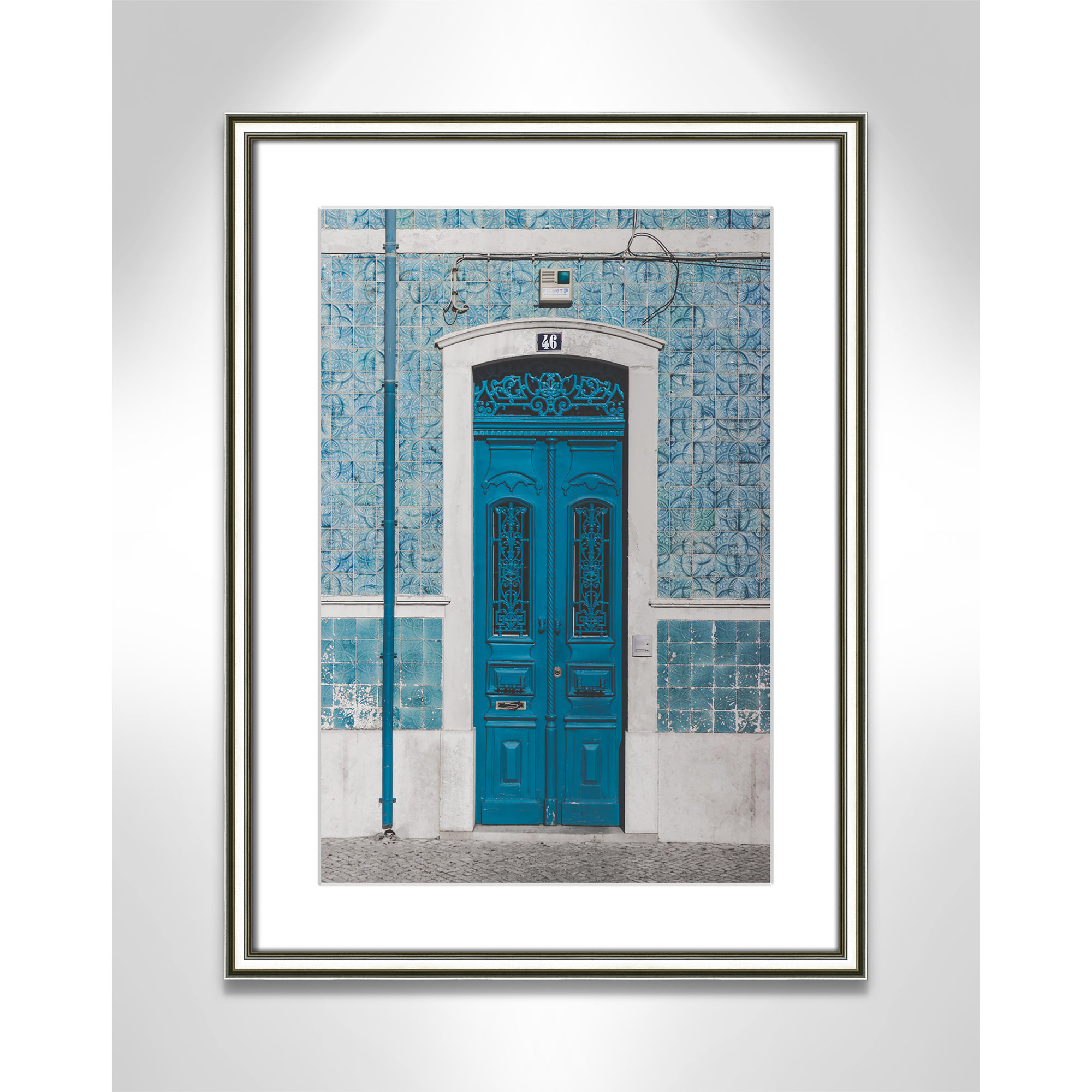 Blue Door Of Caldas De Rainha, Portugual by Catarina Carvalho, 24.25" H x 18.25" W x 0.88" D, Silver