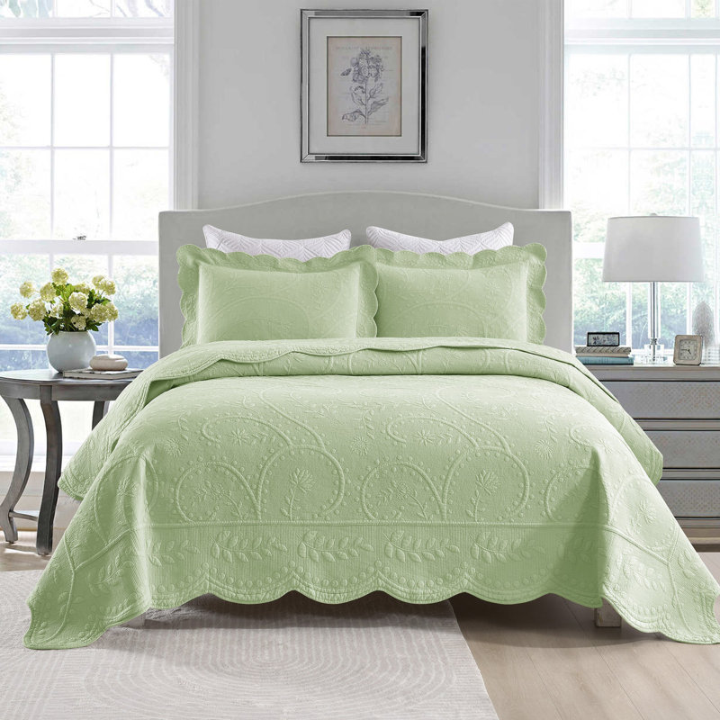 Ensemble de courtepointe 100 % coton, Courtepointe très grand et 2 très grandes taies, Vert