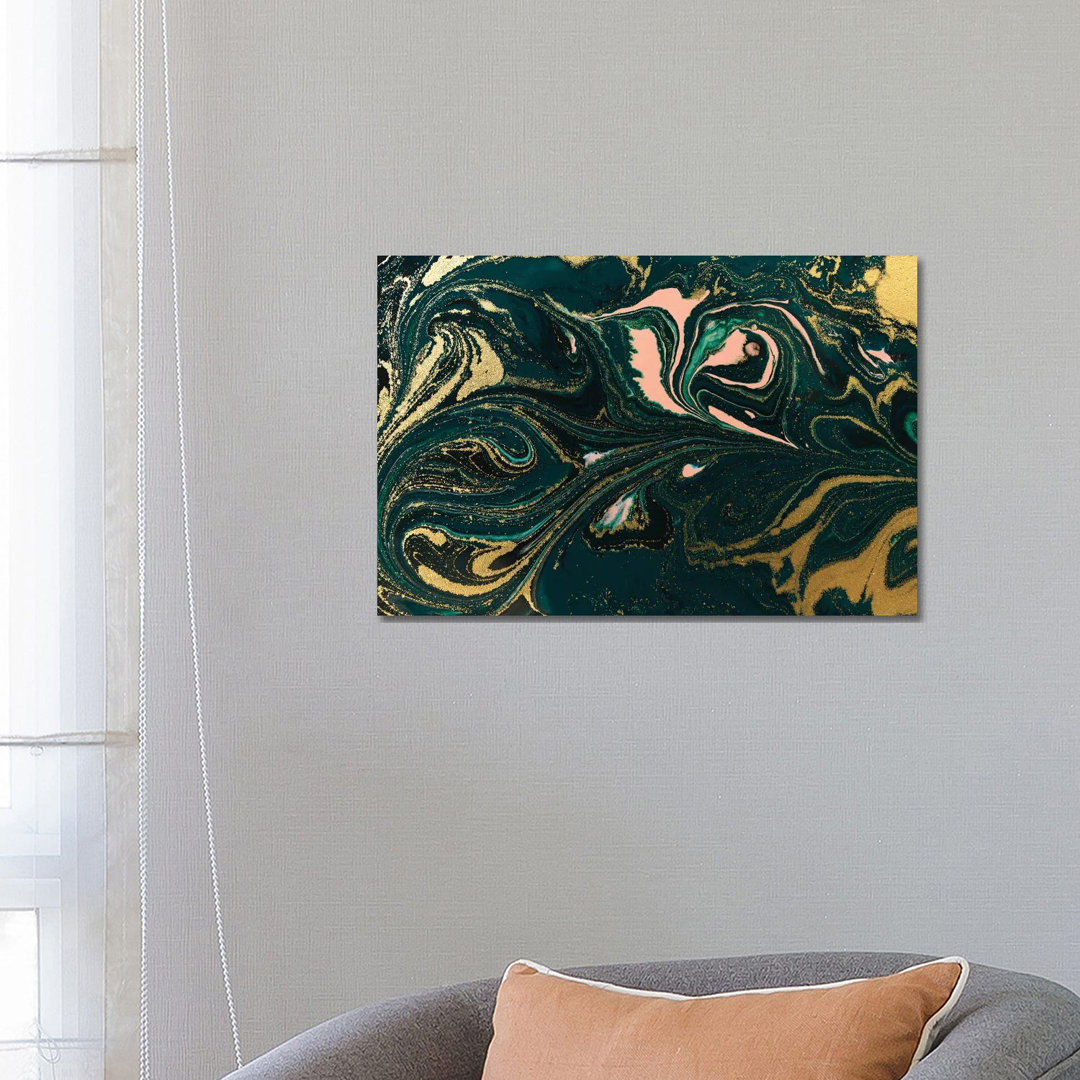 Salmon Gold Green Marble by EnShape - Wrapped Canvas Print