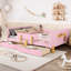 Lit plateforme rose avec rangement et structure en bois massif, rail, tablette pour le confort de la chambre à coucher Mélange esthétique fonctionnel-1994345511-1994345510