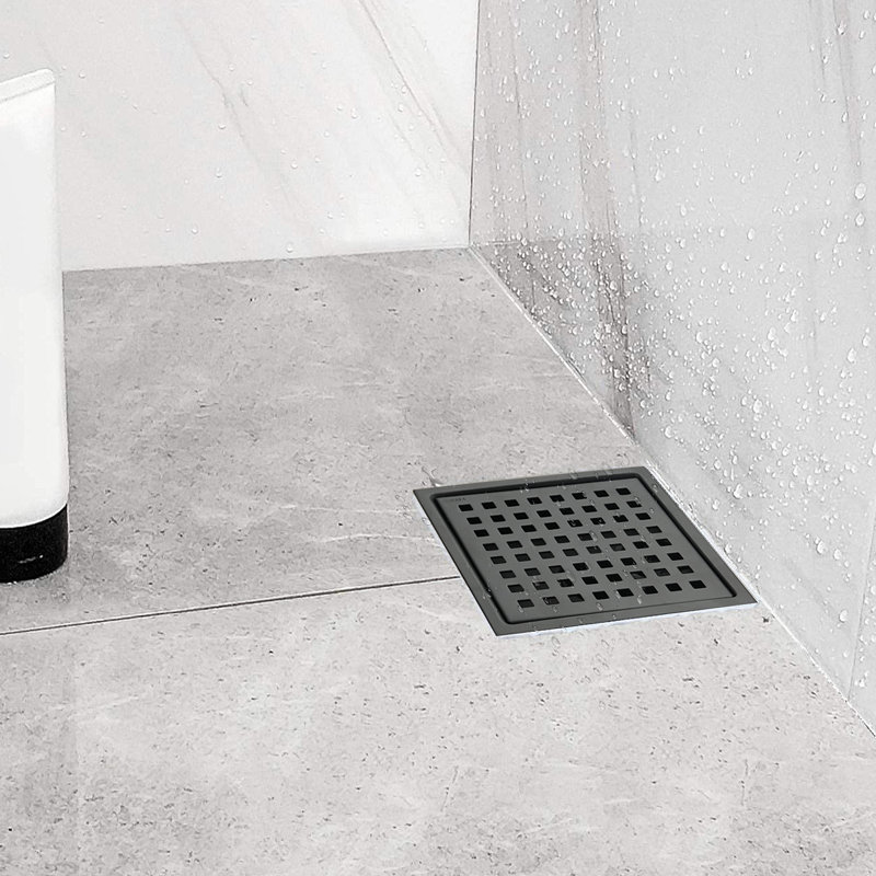 6 Inch Square Shower Floor Drain, Matte Black