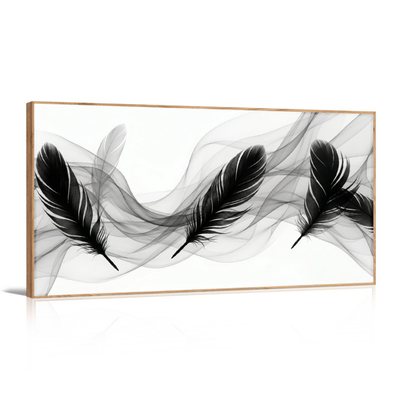 Ensemble de 1 tableau sur toile « Vagues de plumes », L 40 po x H 20 po, Naturel