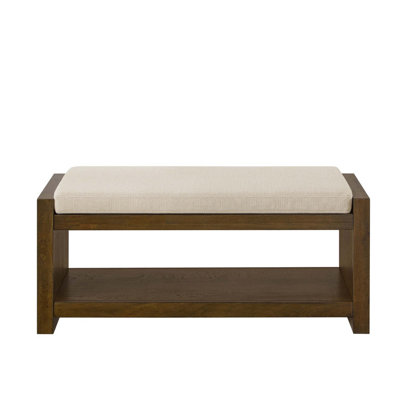 Charming Transitional Accent Bench with Storage and Removable Cushion, Ivory