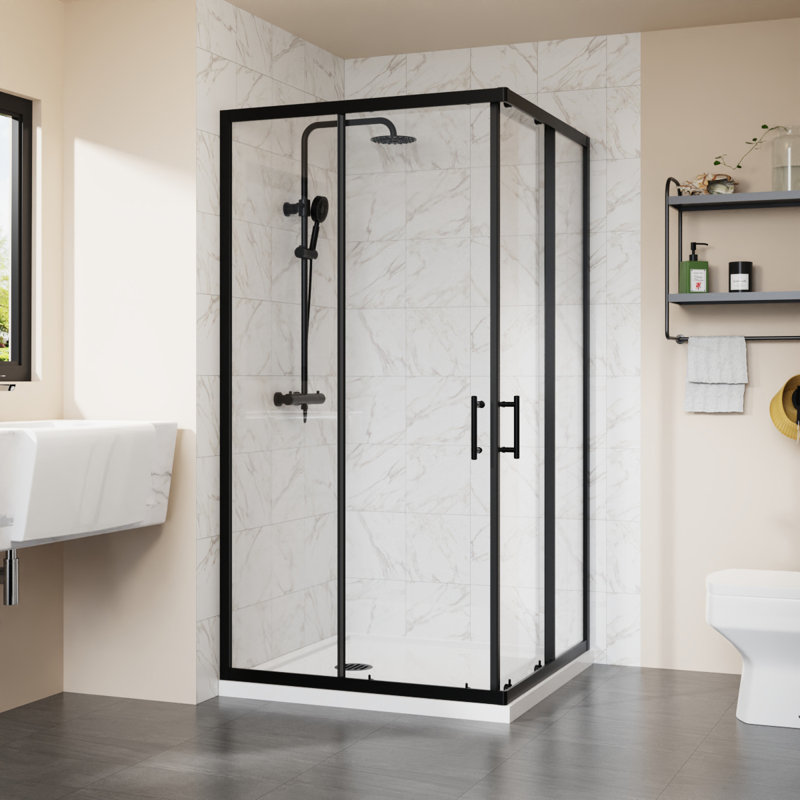 100cm x 100cm x 190cm Corner Entry Shower Enclosure, Black