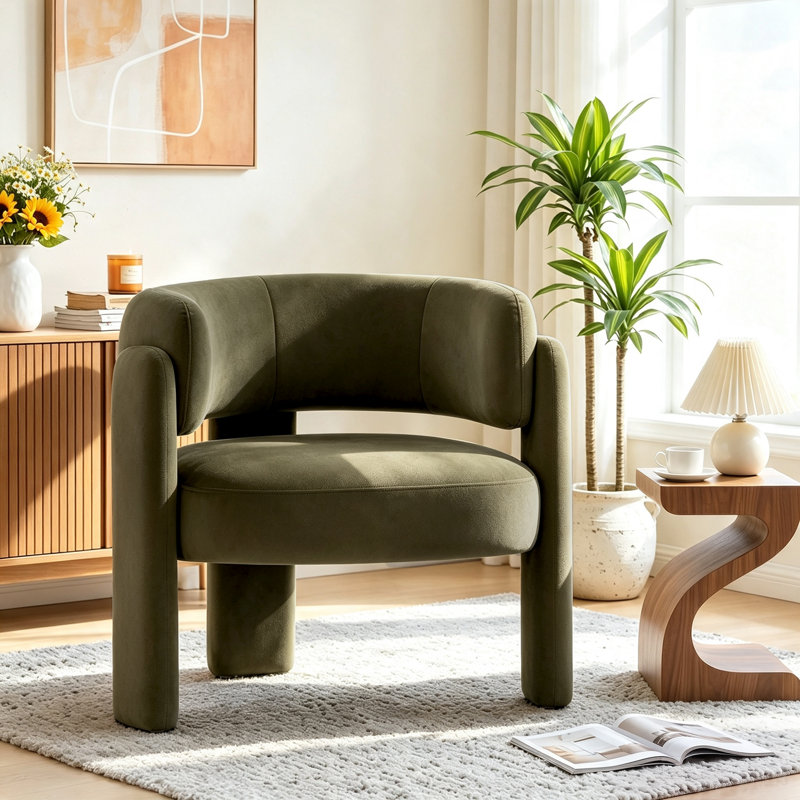 Fauteuil d'appoint demi-tonneau 33 po, Velours vert