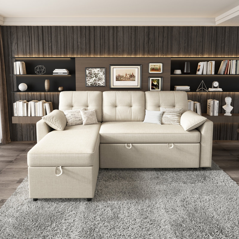 Sofa Chaise With 3 Seat,reversible Pull Out Couch For Living Room