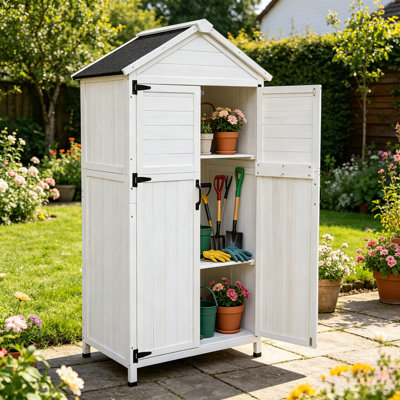 67" Outdoor Storage Cabinet Garden Shed in Fir Wood with Double Doors for Patio Backyard