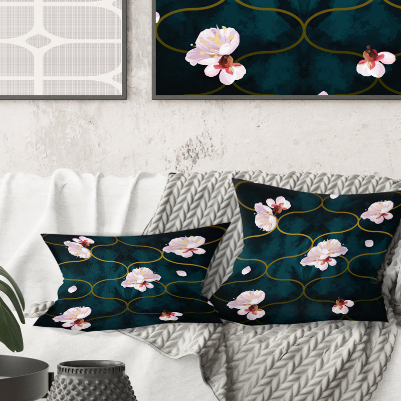Coussin décoratif rétro à motif de fleurs roses II - Mid-Century