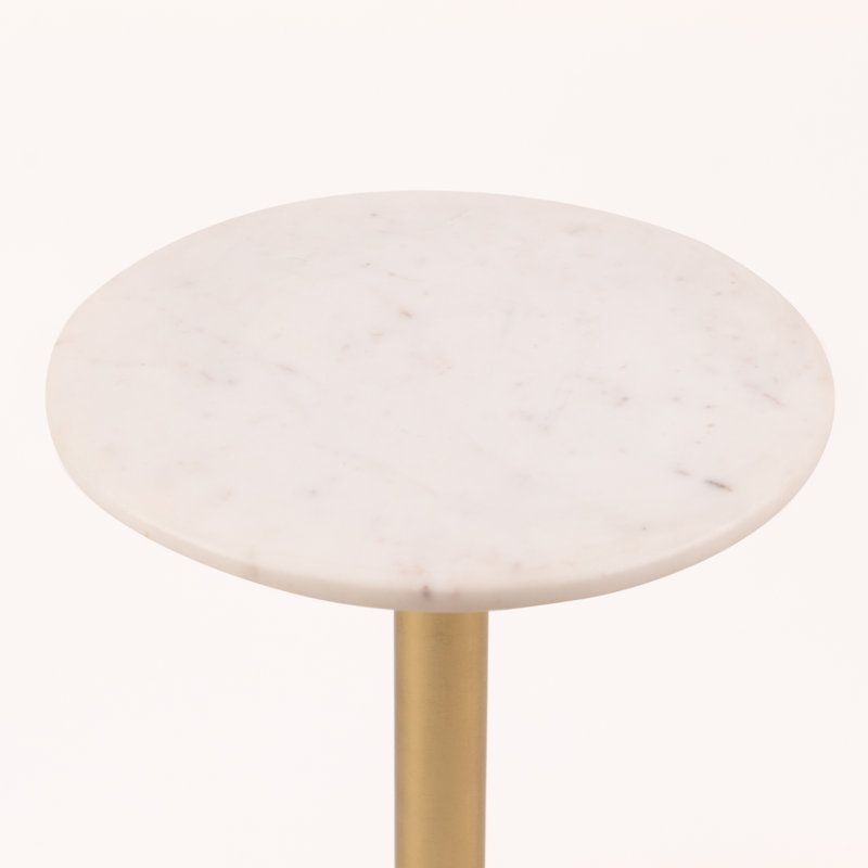 Modern Marble Top Drink Table with Pedestal, Gold, White