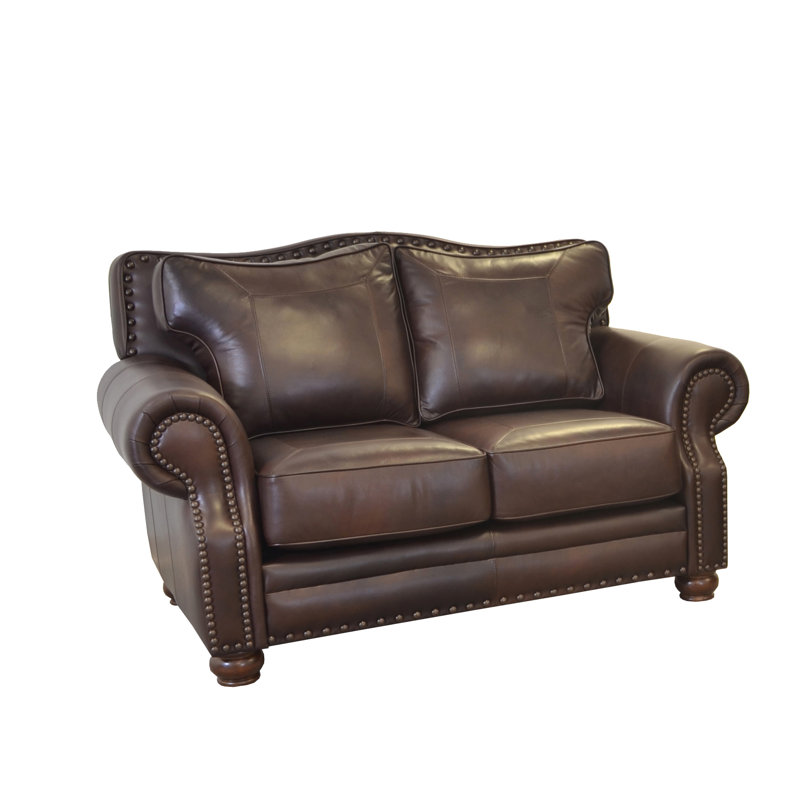 Sophear Upholstered 74'' Loveseat, Berkshire Dark Brown Genuine Leather