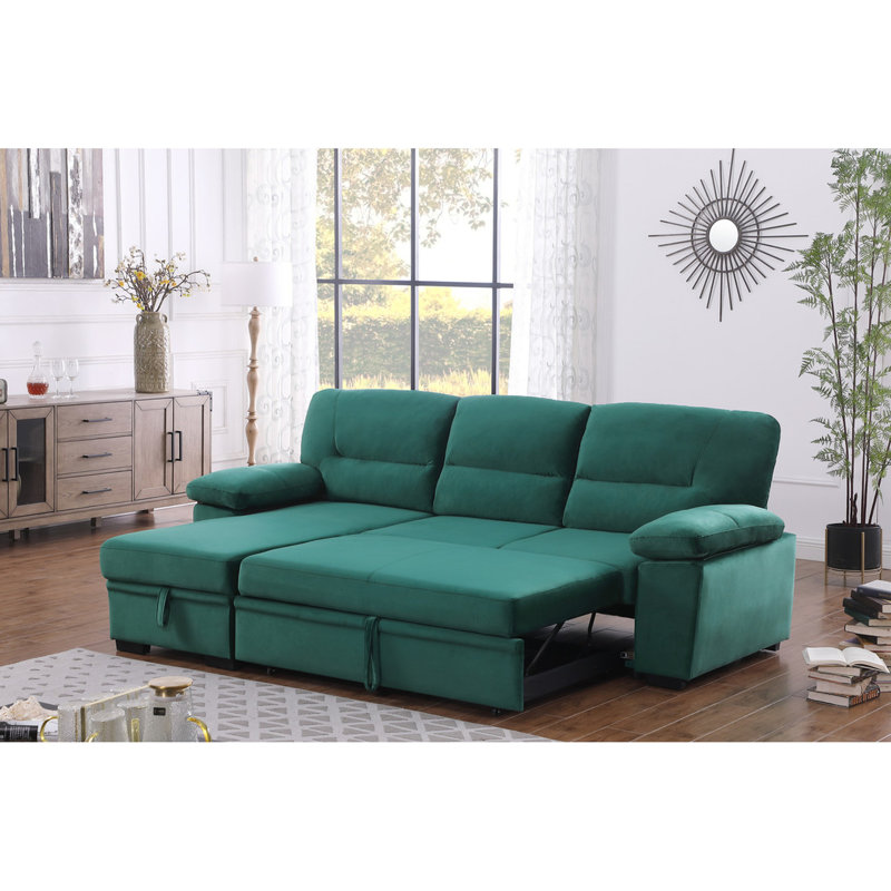 Méridienne réversible en velours avec canapé-lit et siège modulaire de 17,5 po de hauteur et rangement de 97,5 po