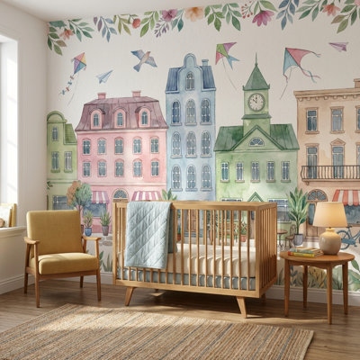 Papier peint pastel décoratif mural rétro amovible