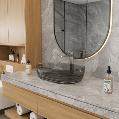 23" Transparent Exquisite-Clear Resin Stone Rectangular Vessel Bathroom Sink