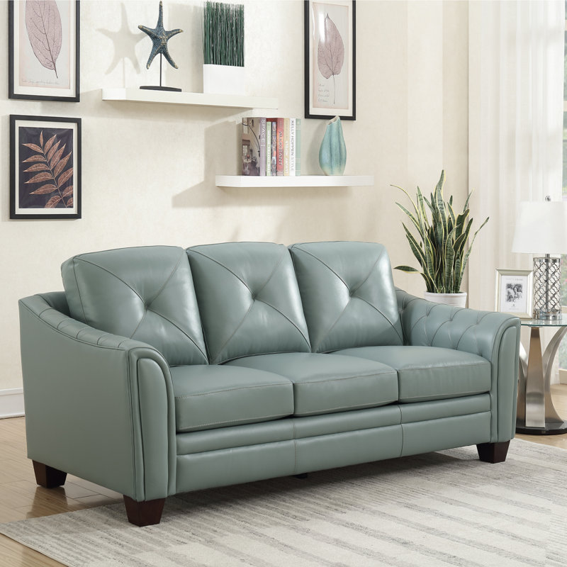 Modern Sofa  Tufted Leather Sofa, Seafoam