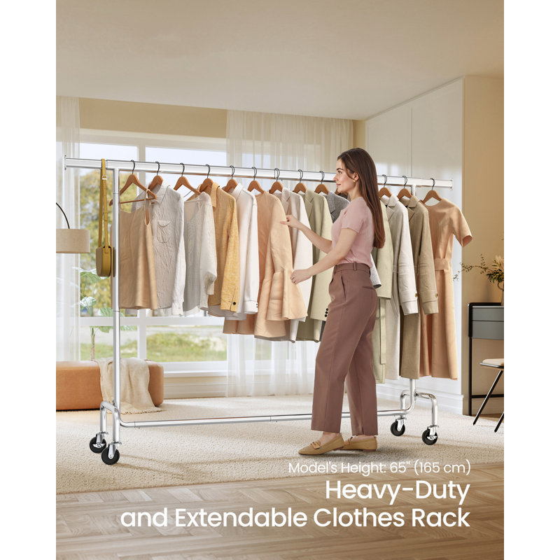 Clothes Rack On Wheels, Heavy-Duty Clothes Rail, With Extendable Hanging Rail, 110 Kg Load Capacity, 45 X (160-200) X 162.9 Cm, Chrome-Plated
