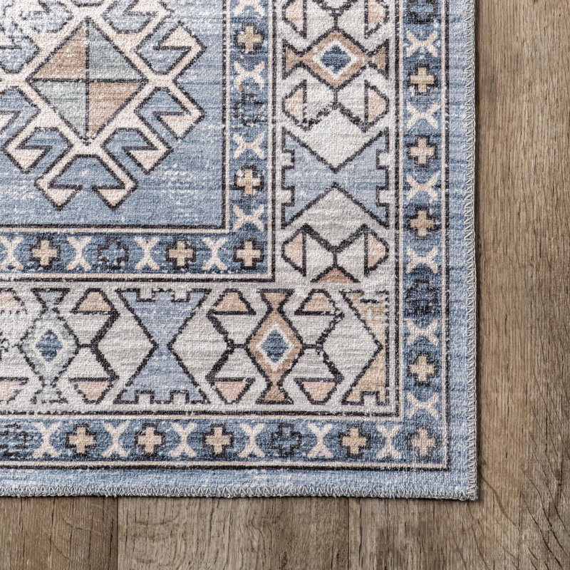 Moeez Medallion Machine Washable Area Rug for Living Room Bedroom Dining Room, Light Blue/Multicolor, Rectangle 8' x 10'
