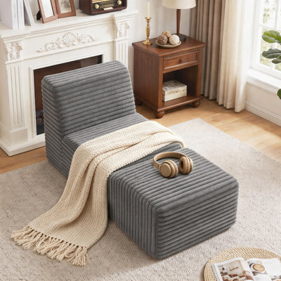 2 - Piece Upholstered Compression Faux Rabbit Fur Flannel Chaise Lounges No Assembly Required