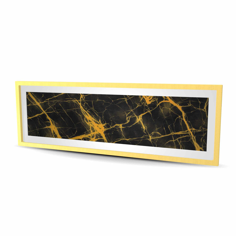 Reproduction abstraite de marbre noir et or | Décoration intérieure encadrée, H 20 po x l 60 po, Doré