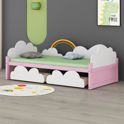 Ailana Twin Size Bed with Clouds and Rainbow Decor