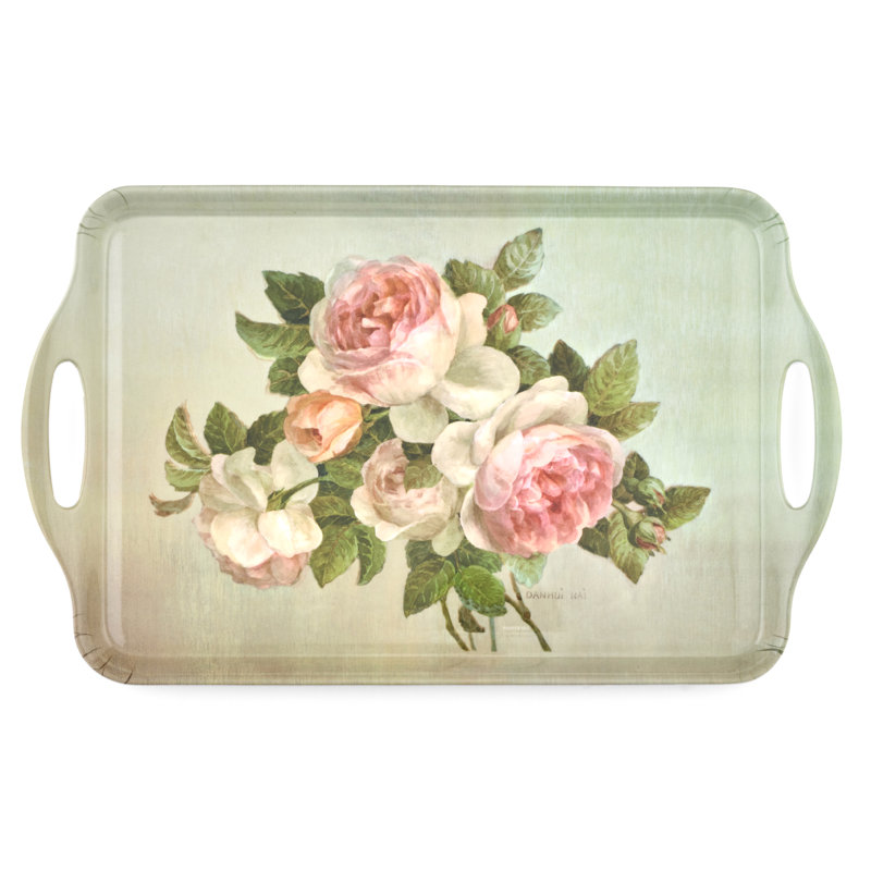 Pimpernel Antique Roses Large Melamine Hndld Tray 18.9 X11.6"