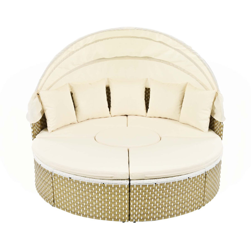 Versatile Outdoor Rattan Daybed with Multiple Functionalities for Relaxation, Beige